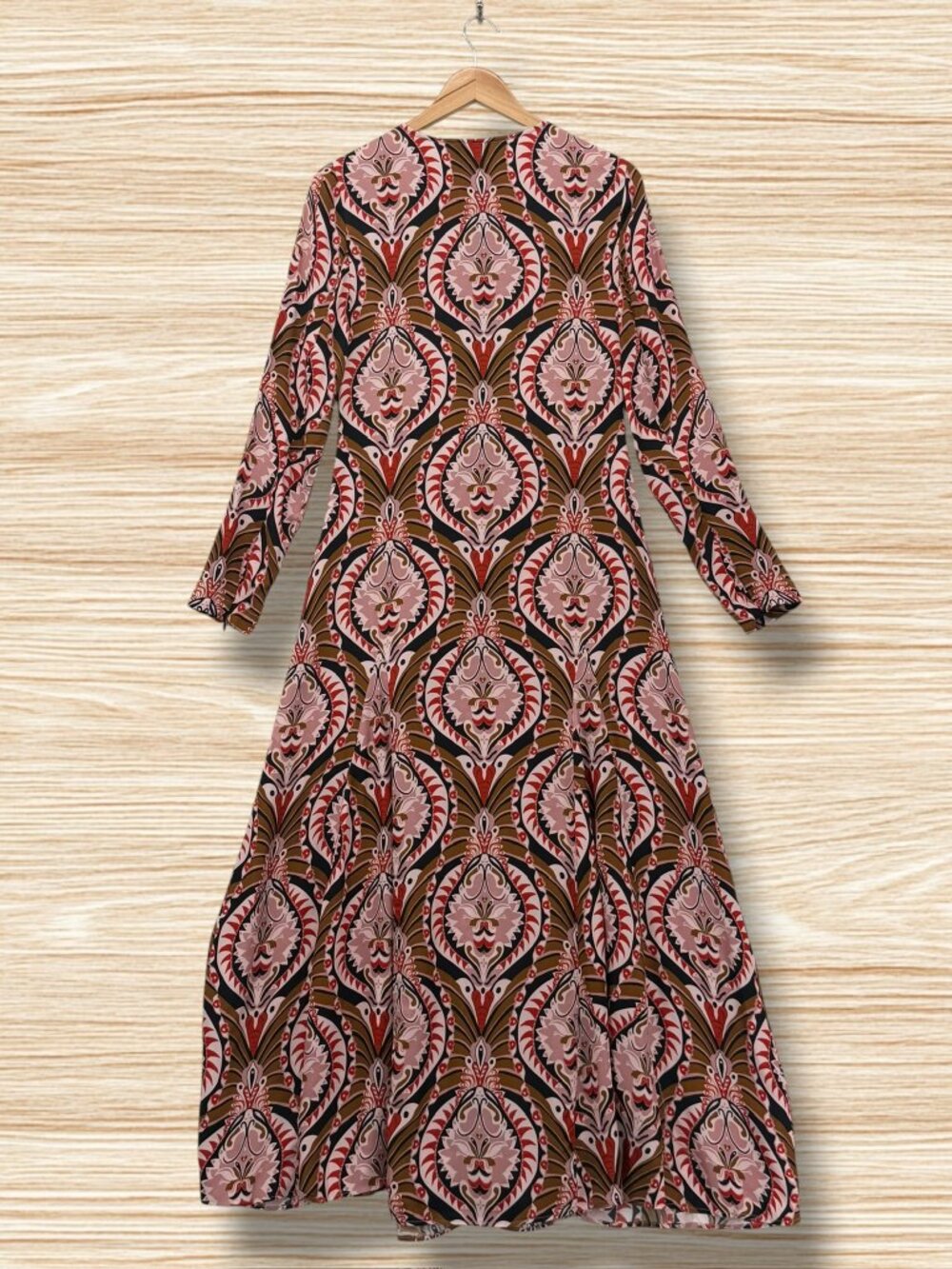 FARM Rio Pink Geometric Exposed Front Zip Long Sleeve‎ Maxi Dress S - Picture 4 of 5